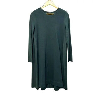 COS Wool Cotton Blend A-Line Long Sleeve Shift Jersey Dress Wool Panel Green M